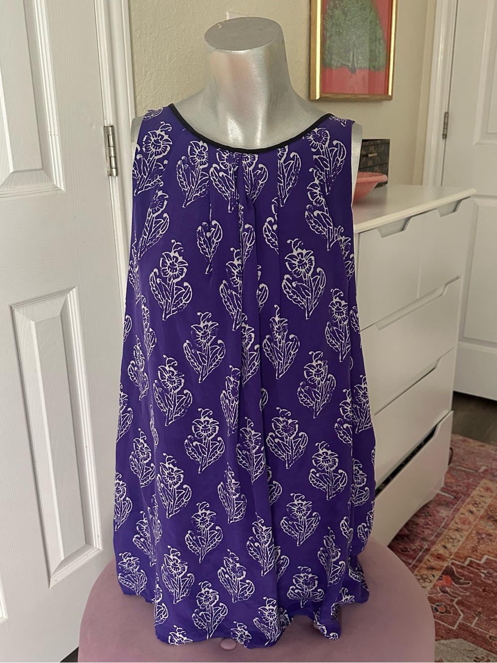 Anthropologie Maeve Purple & White Floral Pattern Mini Dress
